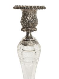 A Pair of German Silver and Cut Glass Figural Candlesticks