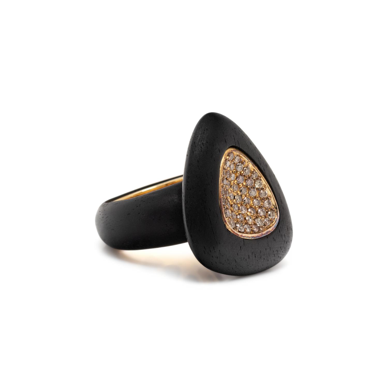 ROBERTO COIN, EBONY WOOD AND DIAMOND 'CAPRI PLUS' RING