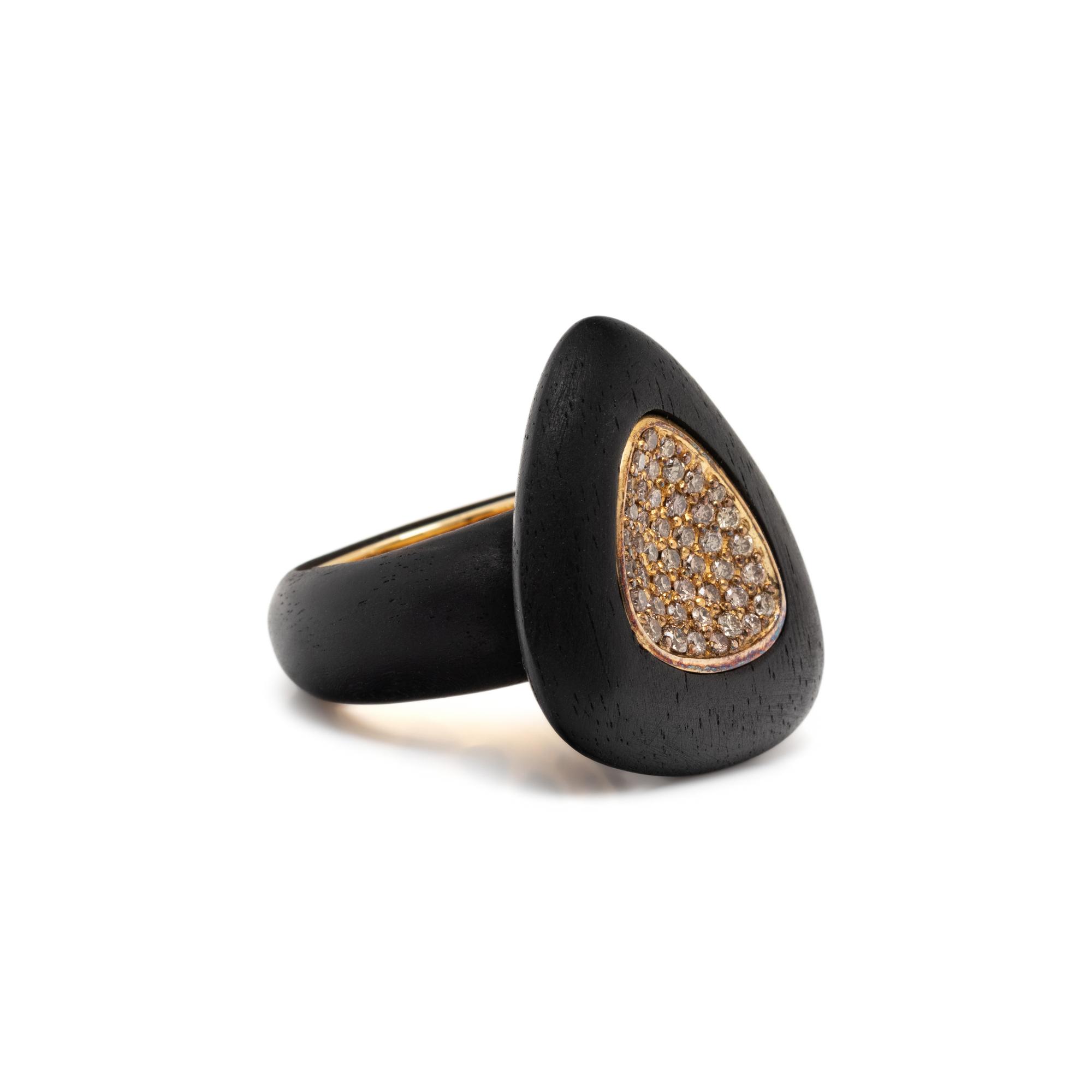 ROBERTO COIN, EBONY WOOD AND DIAMOND 'CAPRI PLUS' RING