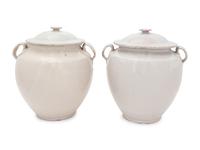 A Pair of French White-Glazed Pottery Confit Jars