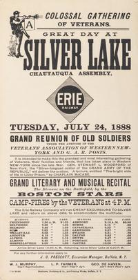 [TRANSPORTATION] -- [CIVIL WAR]. A group of 4 broadsides involving travel by toll road and railroad, highlighted by: A Colossal Gathering of Veterans. Great Day at Silver Lake Chautauqua Assembly.