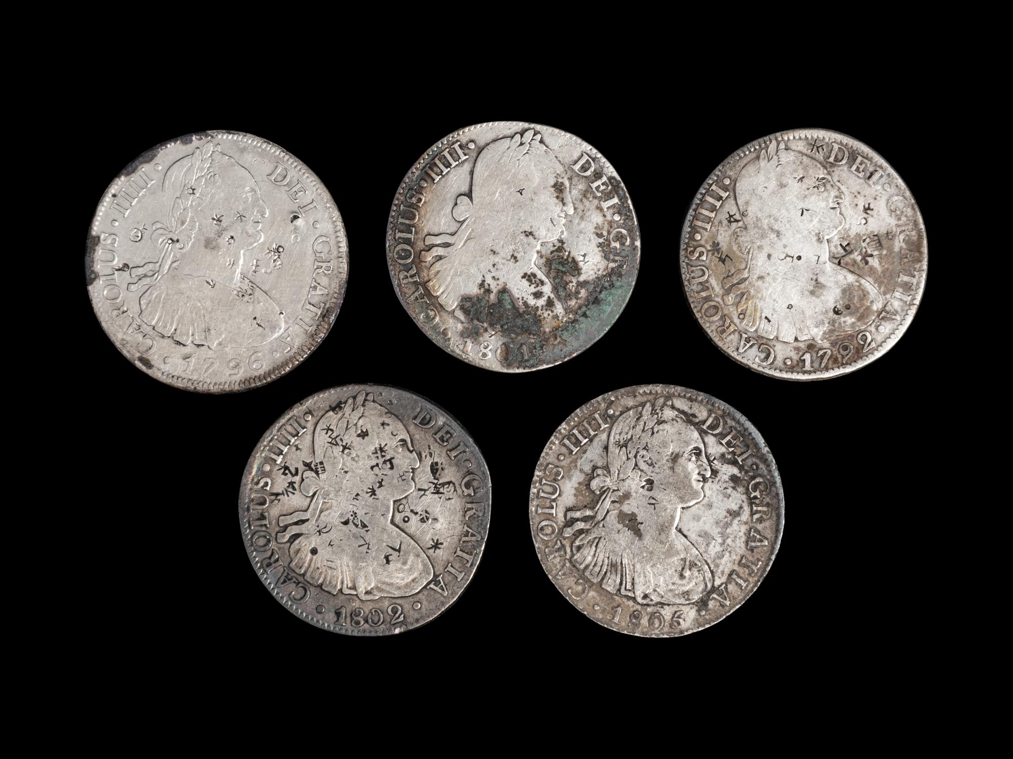 [SPANISH EMPIRE] Five 8 Reales Silver Coins