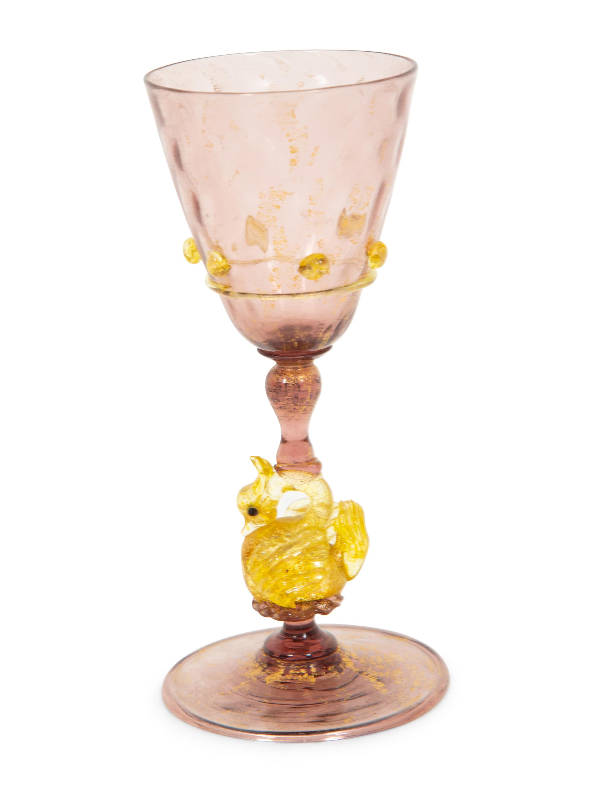 A Set of Nine Murano Glass Wine Glasses