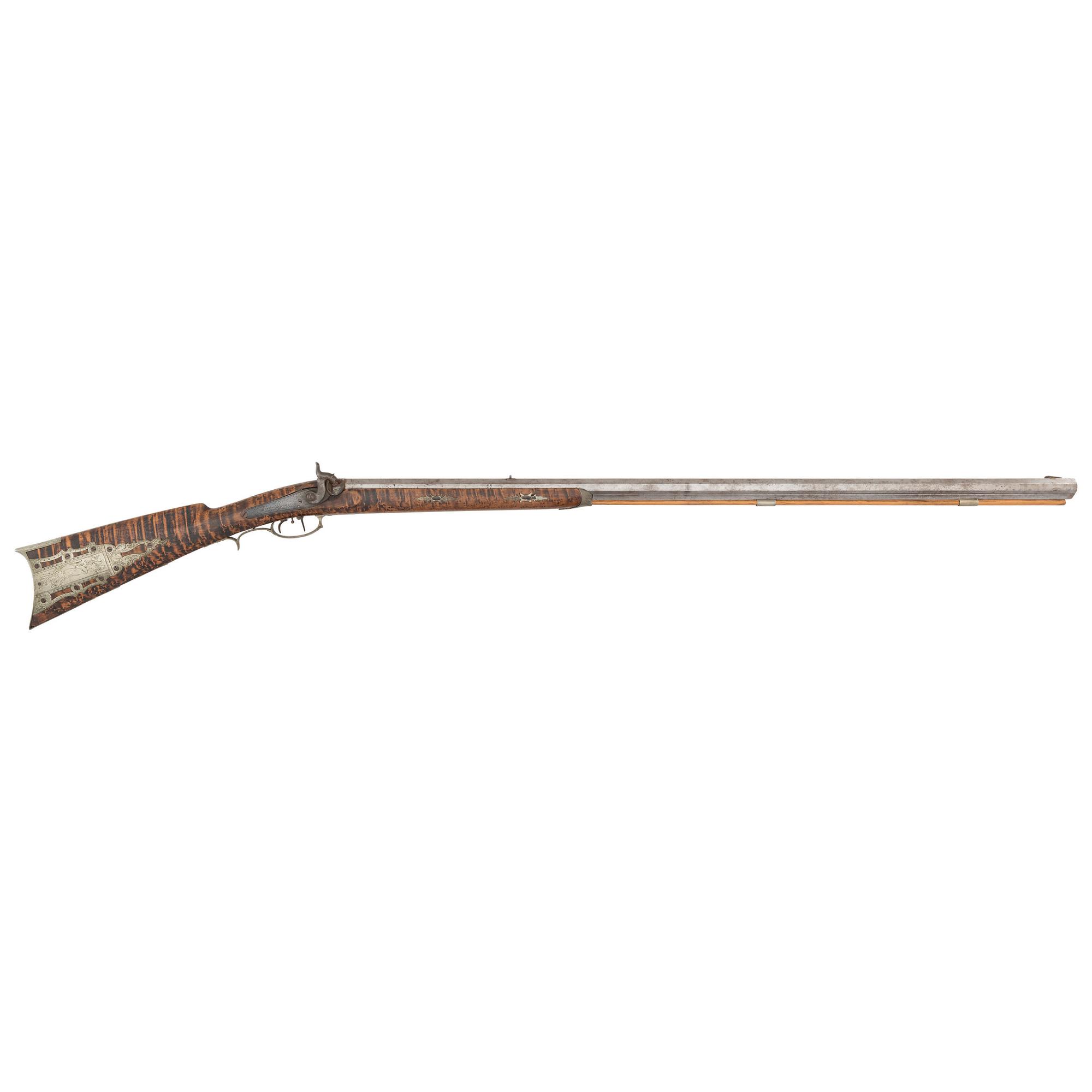 Fancy Engraved German Silver Mounted Half Stock Percussion Rifle by Tryon