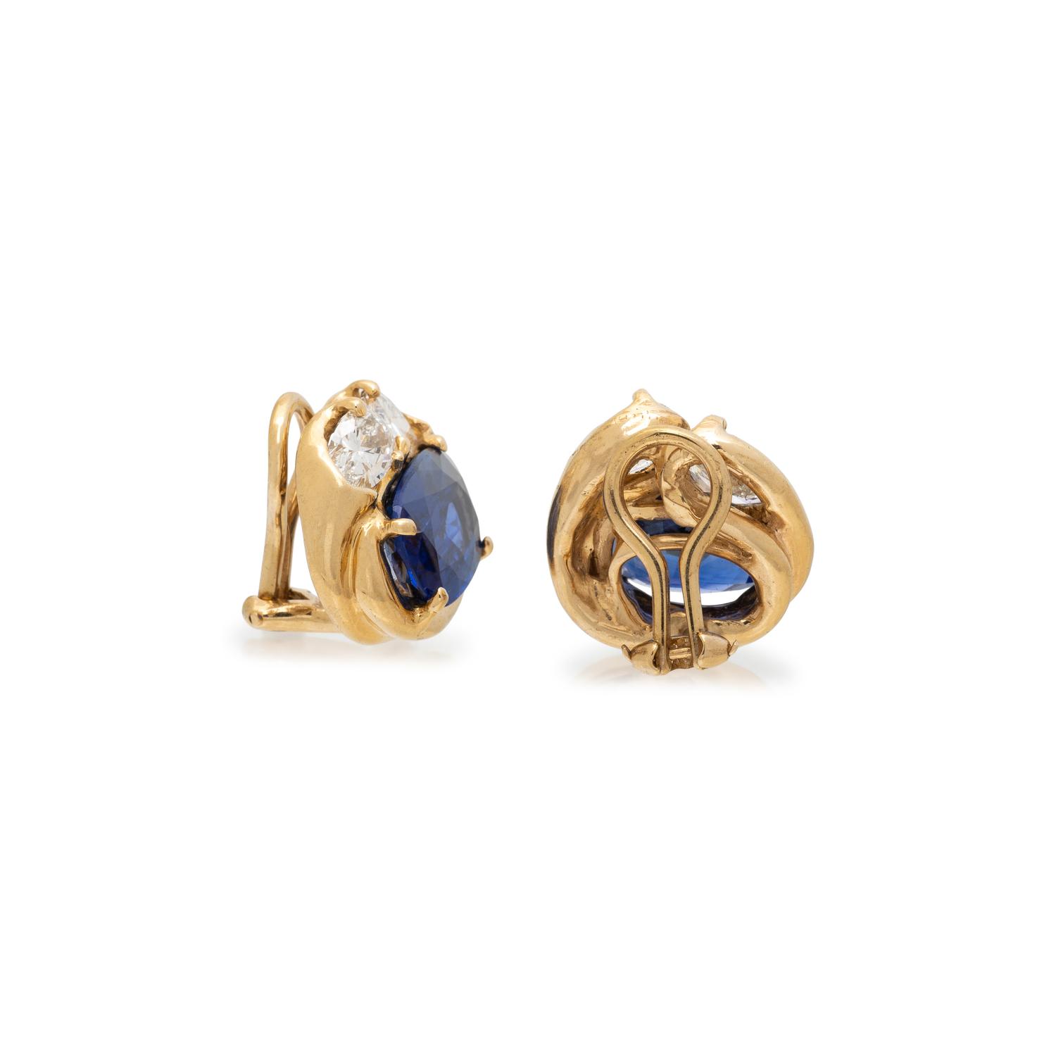 SAPPHIRE, DIAMOND, AND YELLOW GOLD EARRINGS