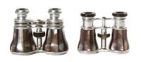 Two Pairs of French Mother-of-Pearl Veneered Opera Glasses, Width of wider 4 1/2 inches.