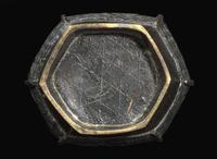 A Chinese patinated bronze hexagonal vase, Yuan to Ming Dynasty 加漆六方銅瓶 元或明