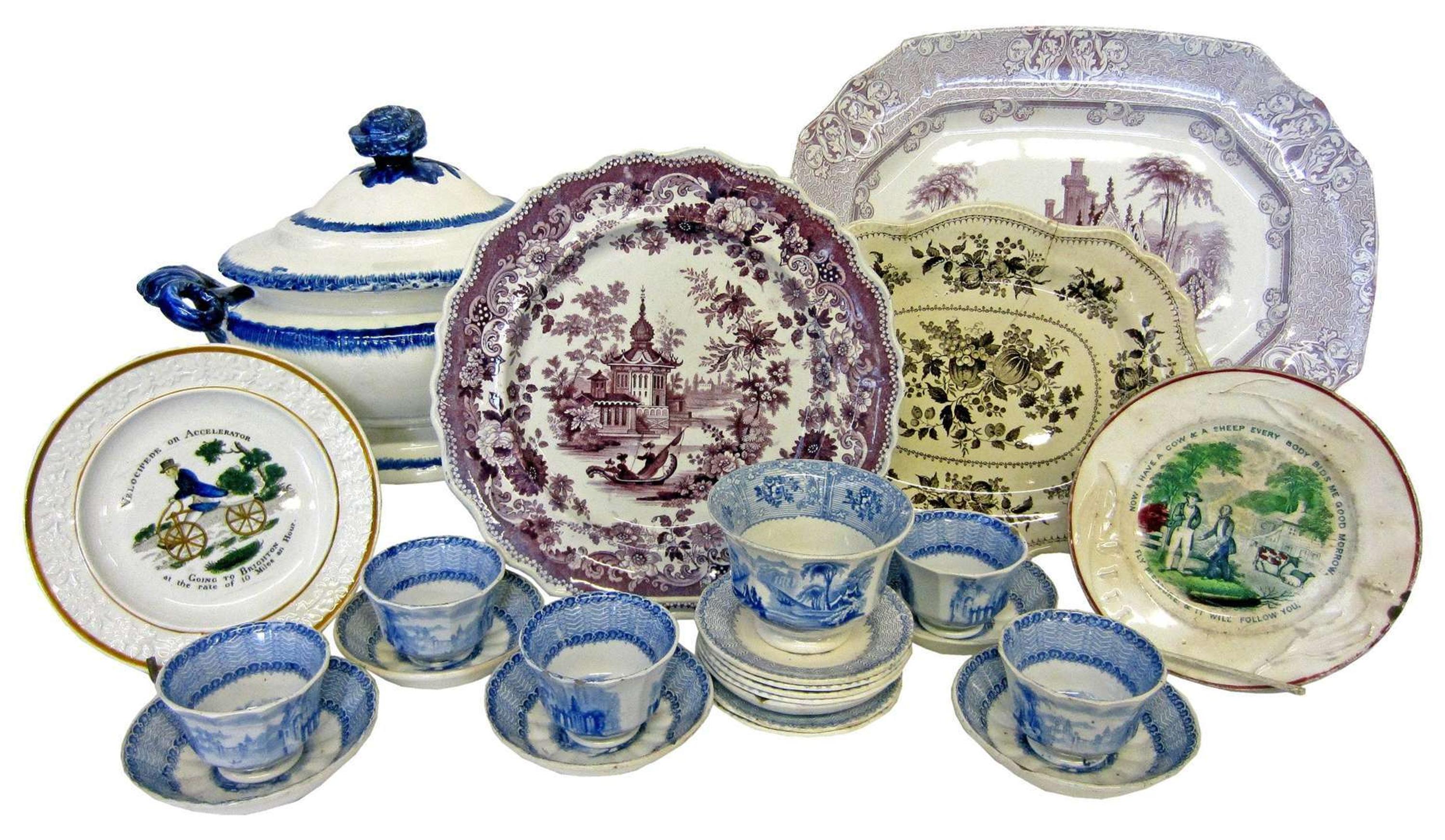 Group of Staffordshire transfer-printed tablewares first half 19th century