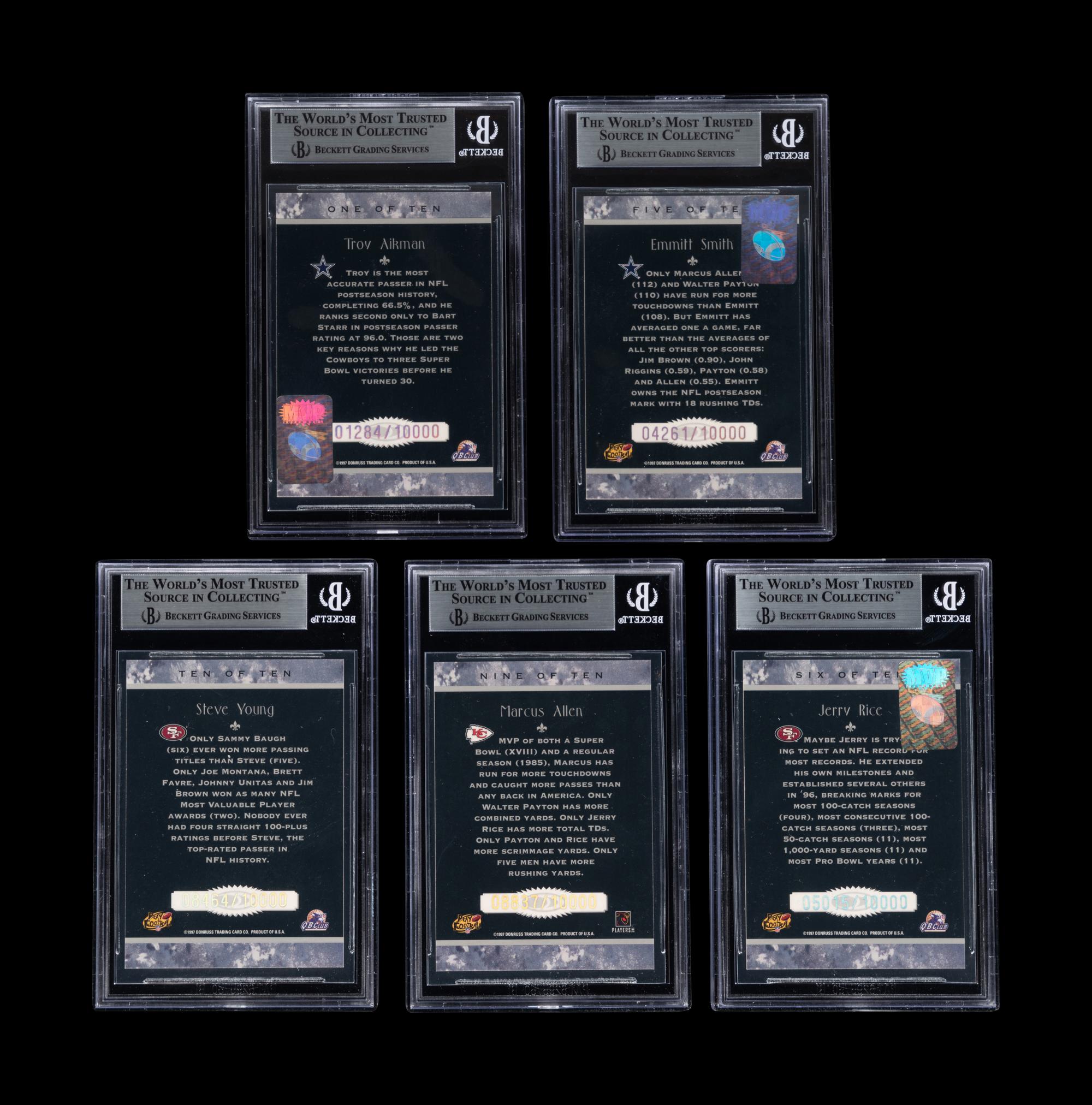 A Group of Five 1997 Donruss Legends Of The Fall Signed Autograph Hall of Fame Football Cards (Beckett Authentication Services BAS Certified),