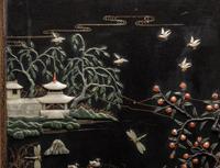 A Pair of Chinese Black Lacquered Hardstone Inset Rectangular Wall Panels
