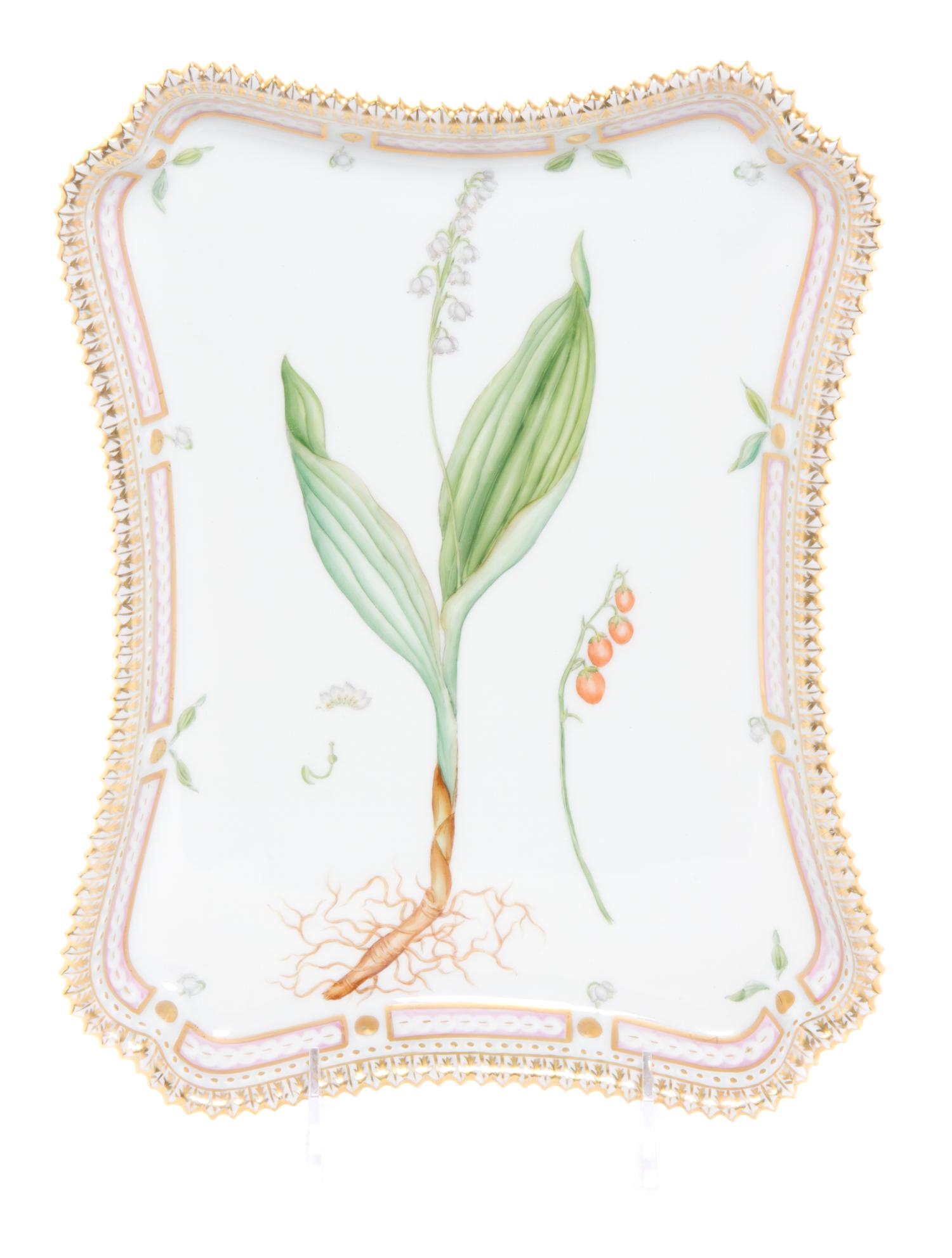A Royal Copenhagen Flora Danica Square Tray Width 11 3/4 inches.