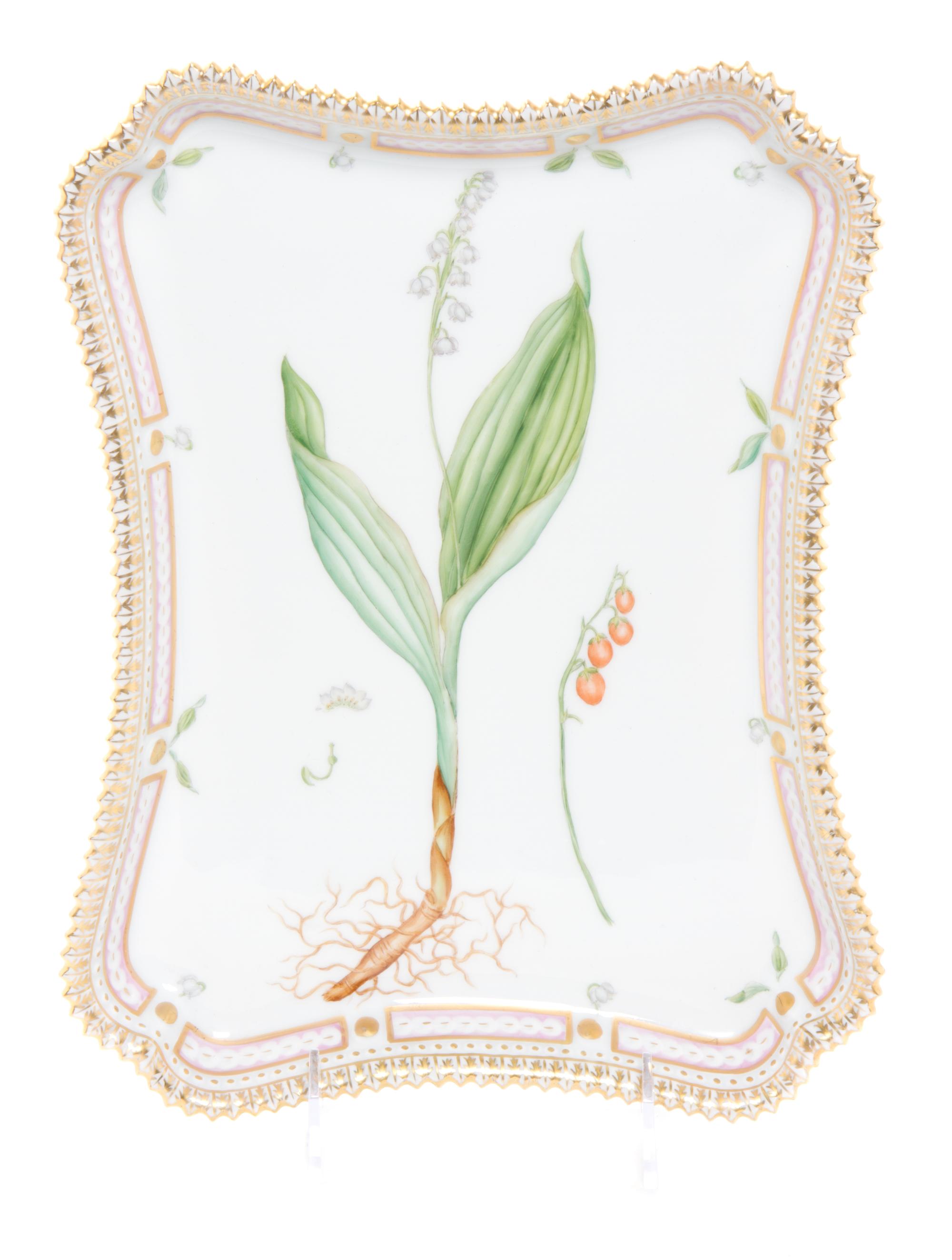 A Royal Copenhagen Flora Danica Square Tray Width 11 3/4 inches.