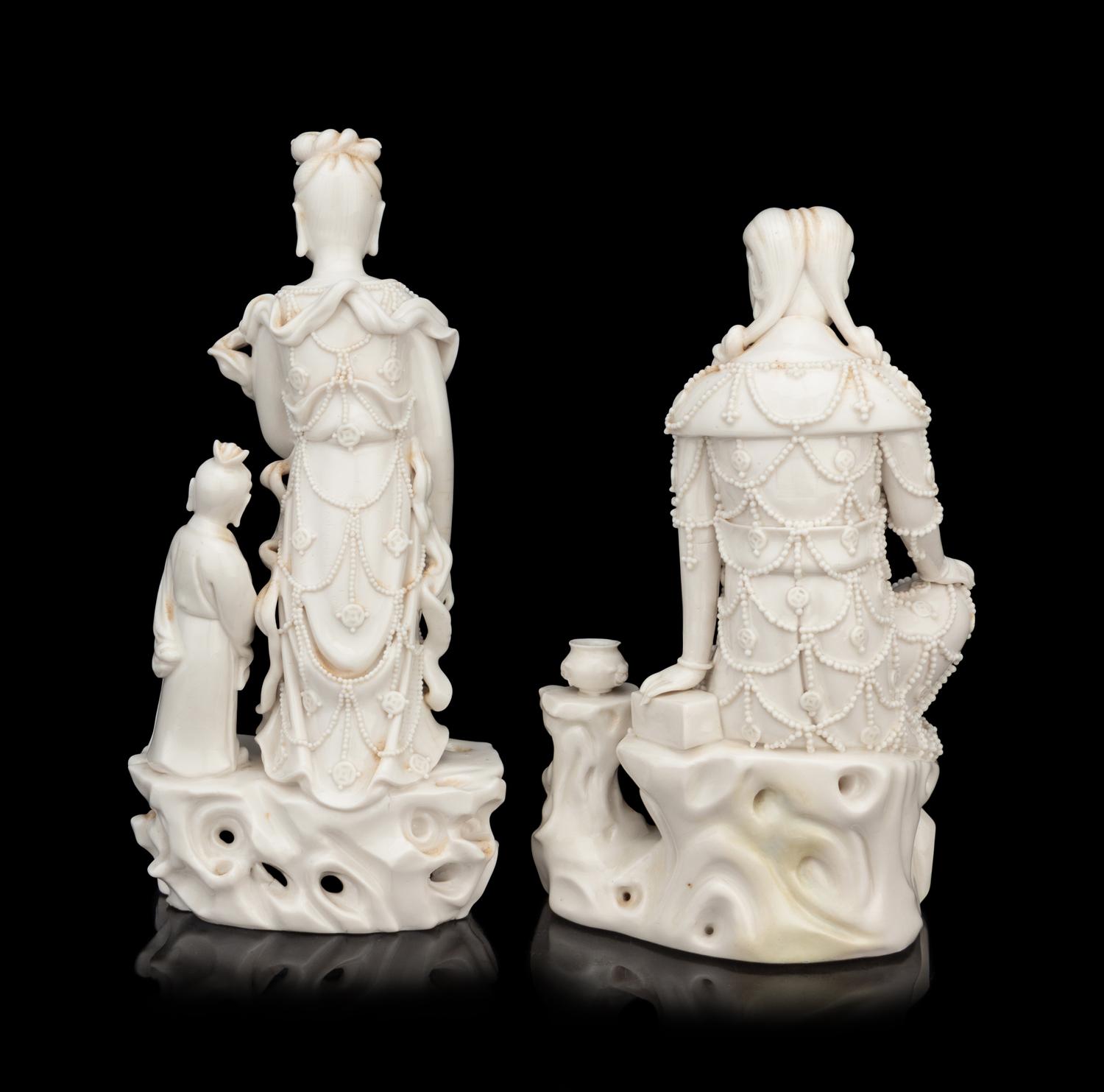 Two Chinese Blanc-de-Chine Porcelain Figures of Guanyin