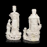 Two Chinese Blanc-de-Chine Porcelain Figures of Guanyin