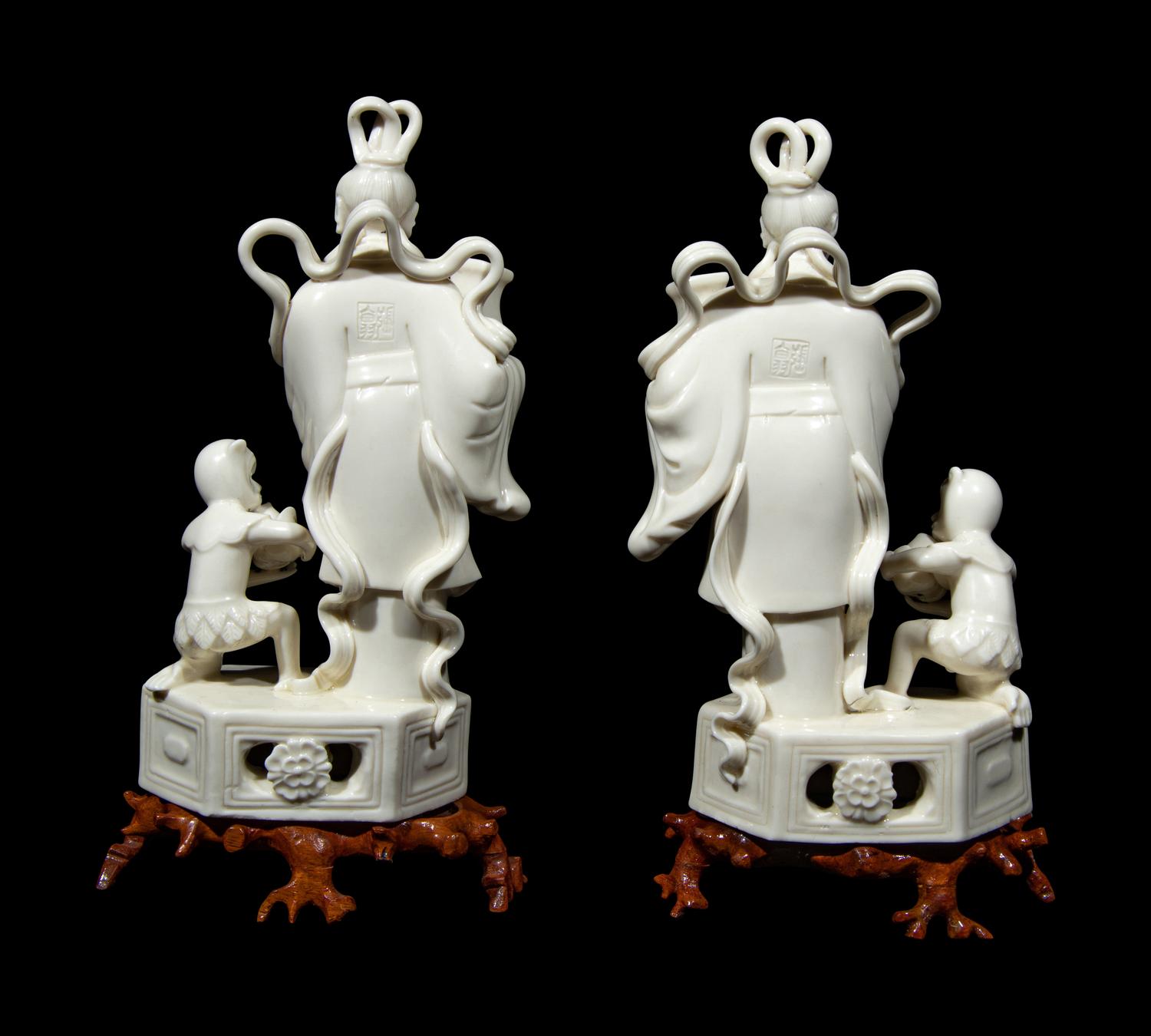 A Pair of Chinese Blanc-de-Chine Porcelain Figural Groups