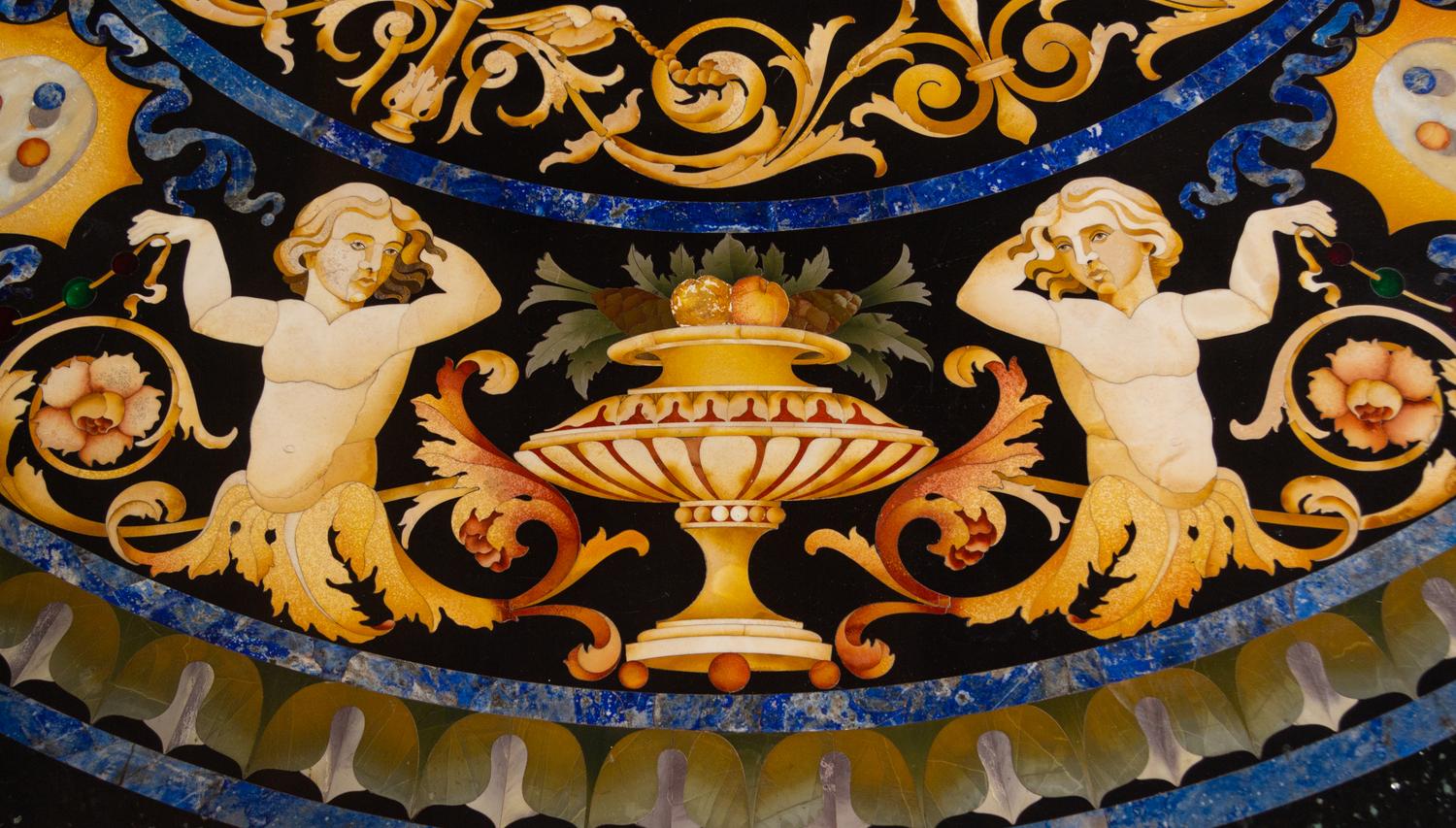 A Regency Style Giltwood Center Table with a Pietra Dura Top