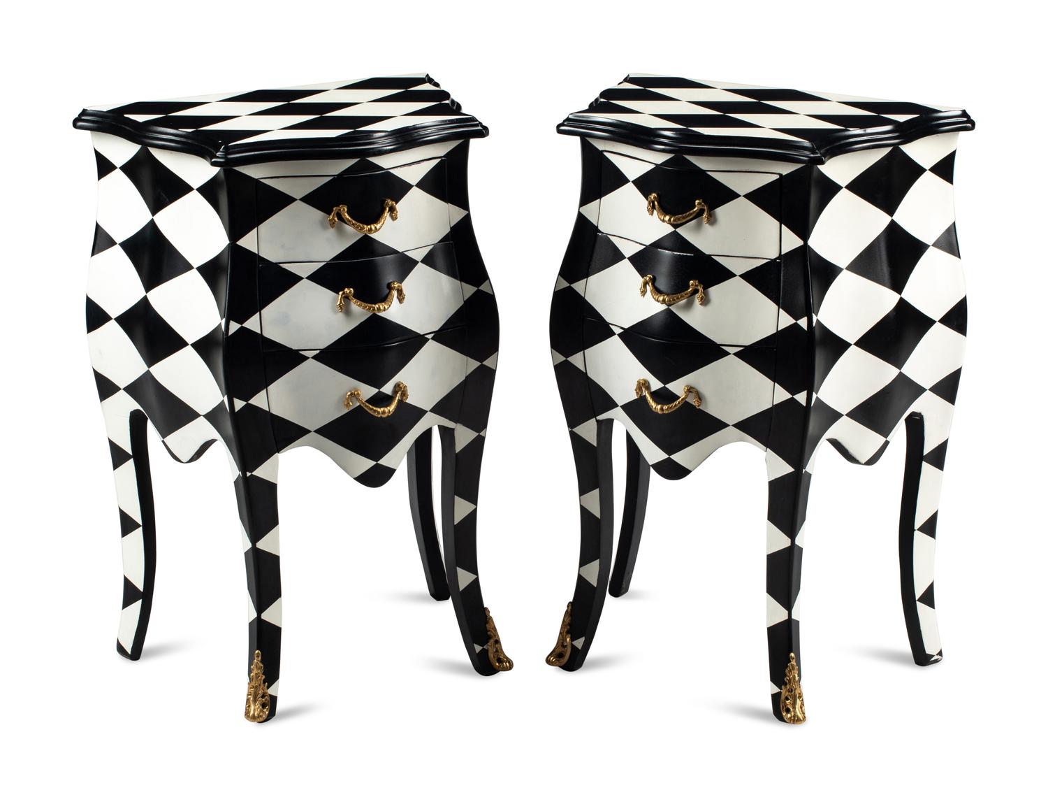 A Pair of Black and White Painted Small Commodes