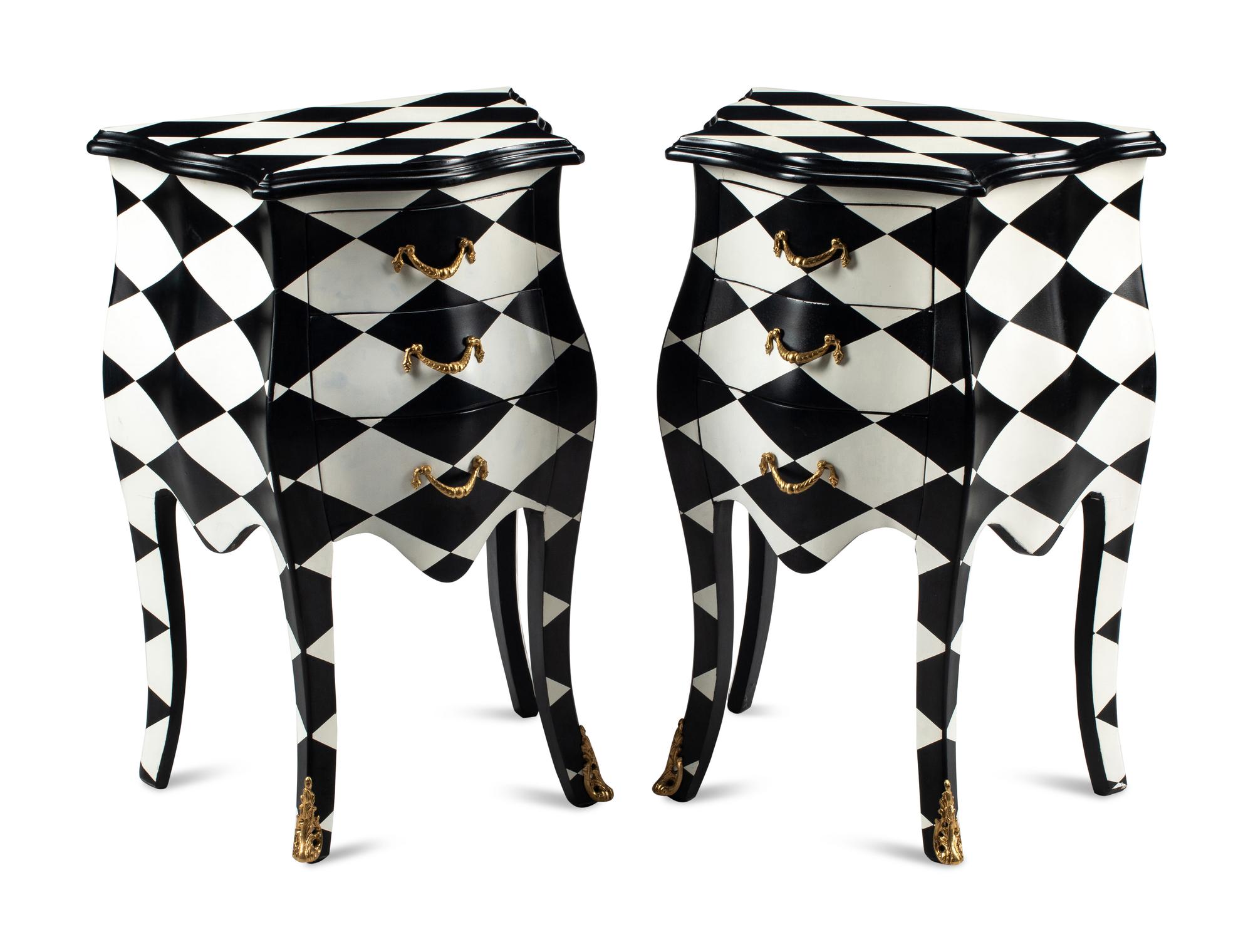 A Pair of Black and White Painted Small Commodes