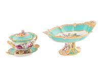 An English Porcelain Dessert Stand and Sauce Tureen