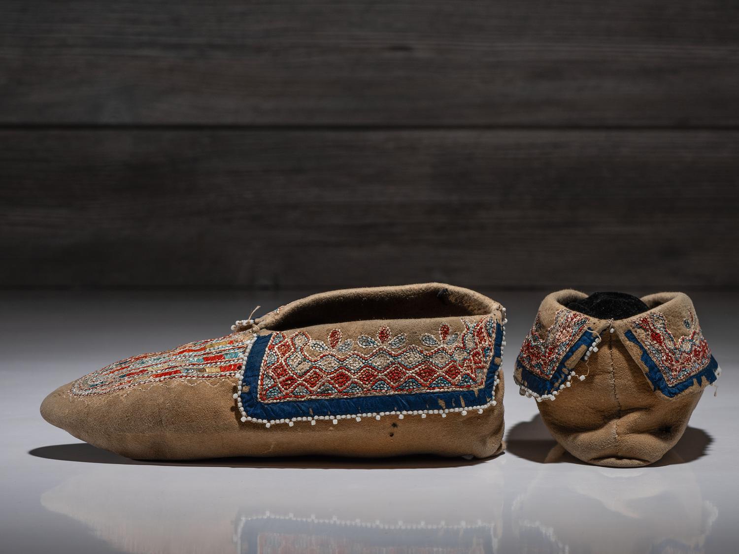 Haudenosaunee Quilled and Beaded Hide Moccasins