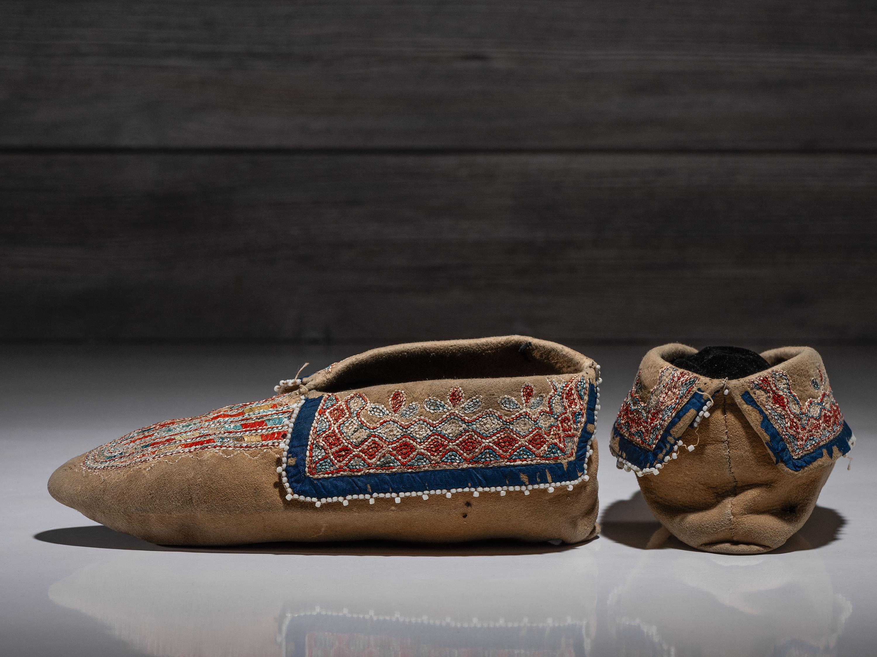 Haudenosaunee Quilled and Beaded Hide Moccasins