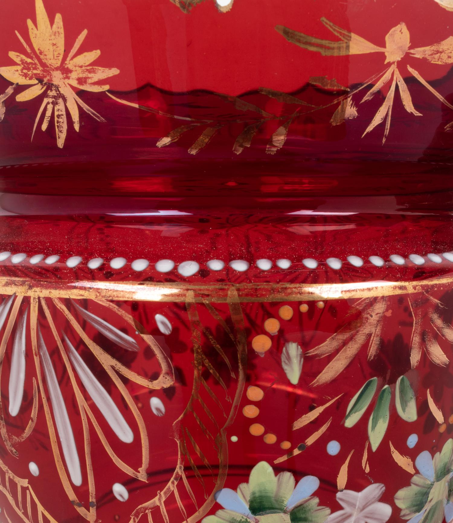 A Pair of Persian Market Enameled Glass Oil Lamps