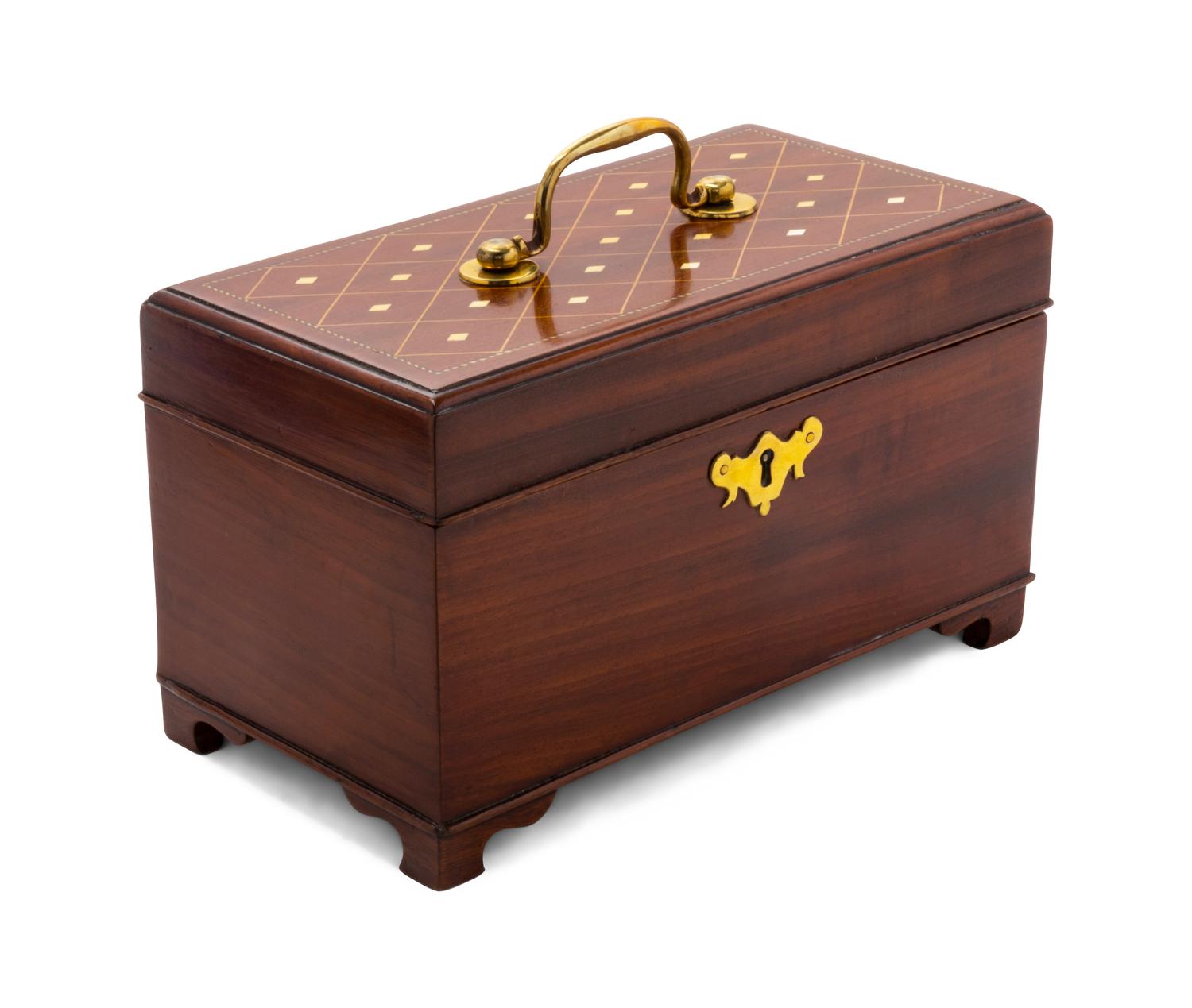 An English Mahogany and Marquetry Tea Caddy