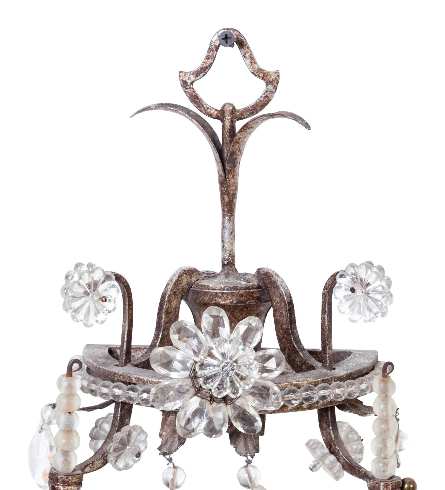 A Pair of Maison Baguès Silvered Metal, Rock Crystal and Glass Six-Light Sconces