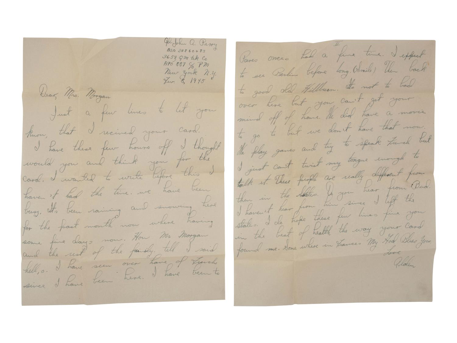 [AFRICAN AMERICANA - NATIVE AMERICANS - WWII]. World War II correspondence with Maud Morgan of Hillburn, NY, a member of the "Jackson Whites/Ramapough Mountain Indians."