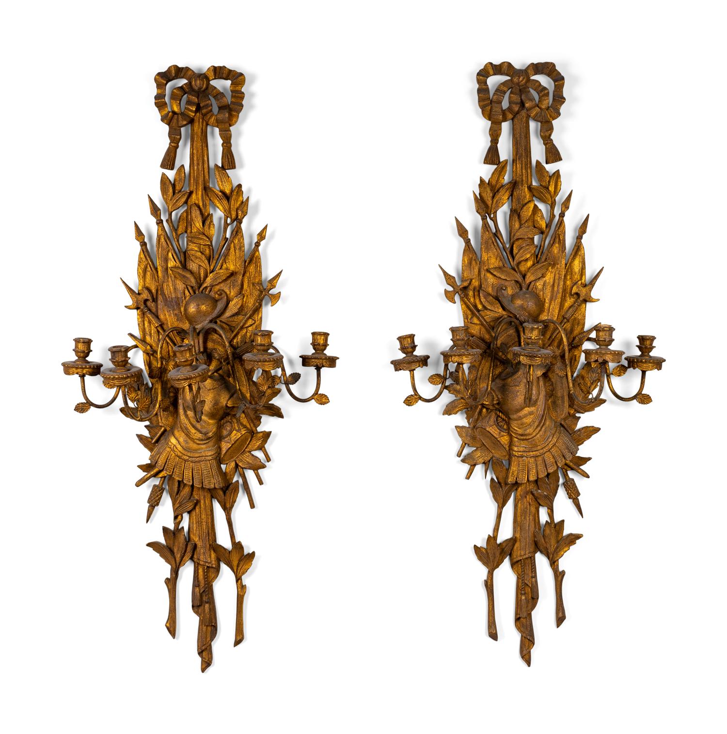 A Pair of Italian Carved Giltwood Six Light Wall Sconces — 19TH/20TH CENTURY