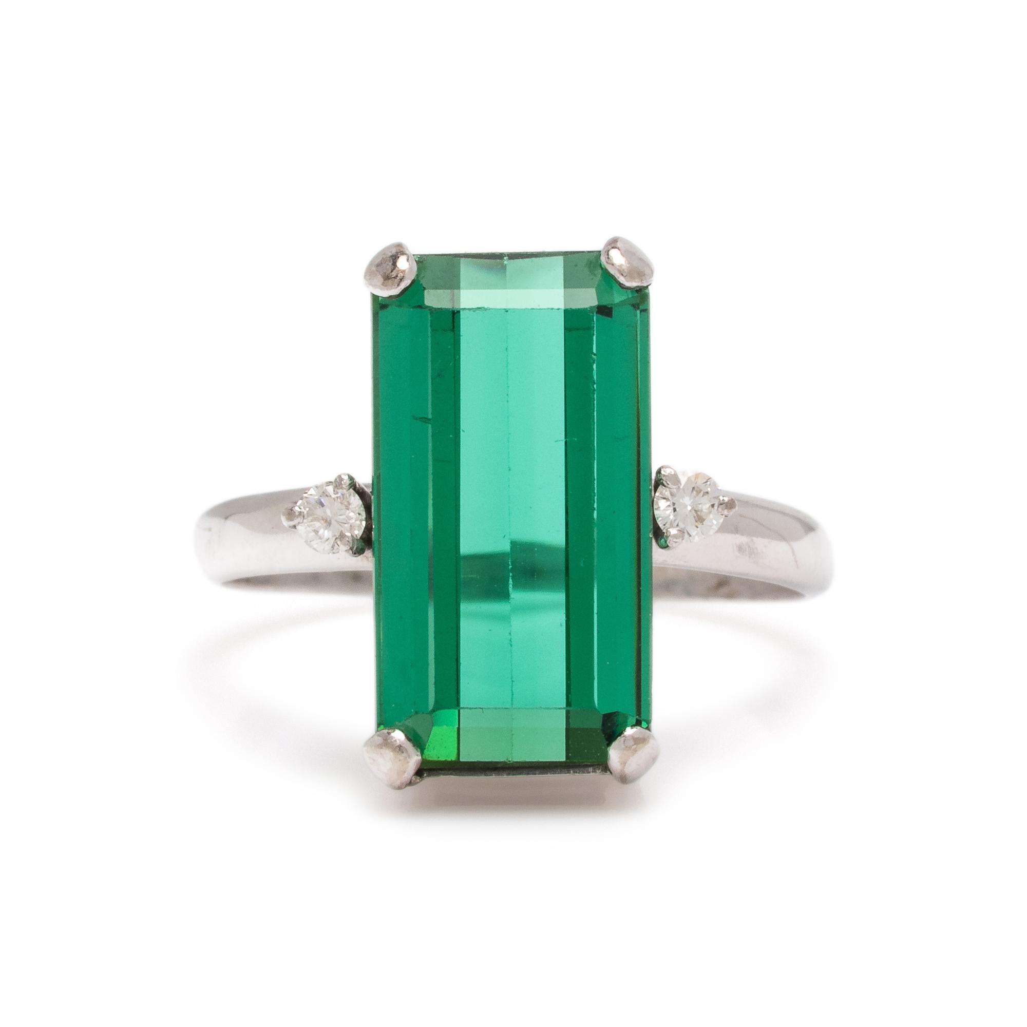 GREEN TOURMALINE AND DIAMOND RING
