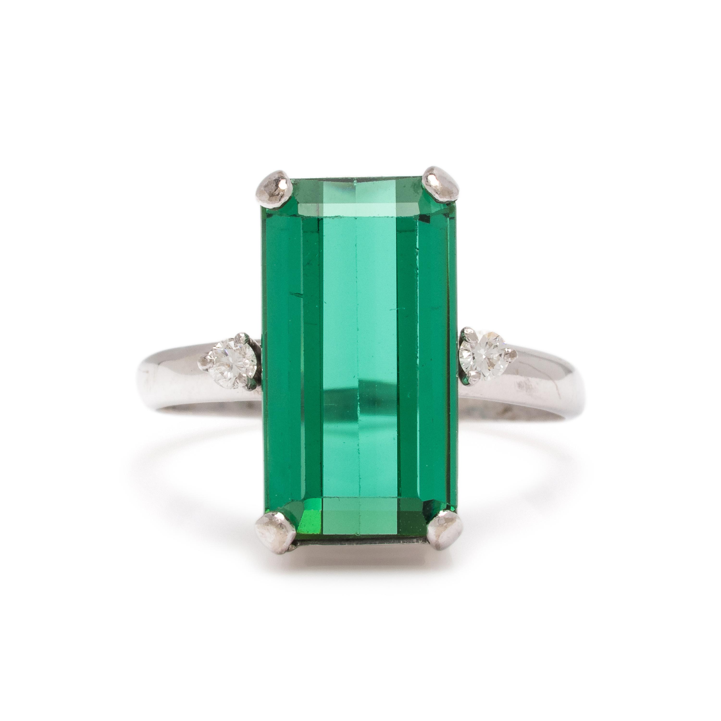 GREEN TOURMALINE AND DIAMOND RING