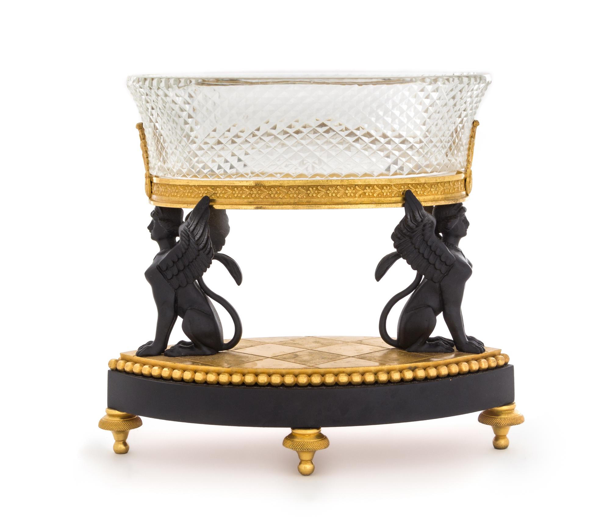 An Empire Style Gilt and Patinated Bronze and Cut Glass Bowl — 19TH/20TH CENTURY