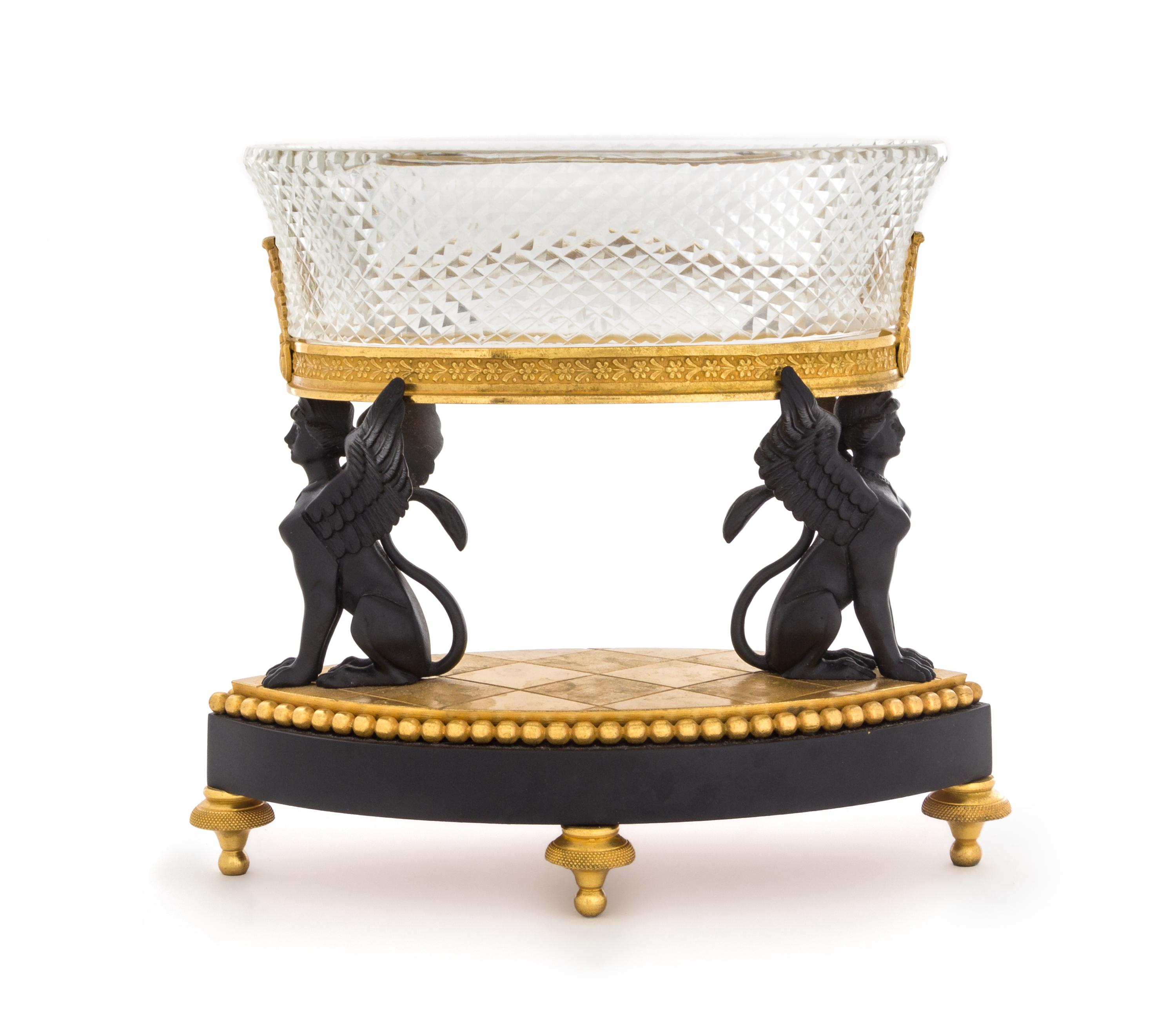 An Empire Style Gilt and Patinated Bronze and Cut Glass Bowl — 19TH/20TH CENTURY