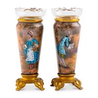 A Pair of French Enamel and Gilt Bronze Small Vases