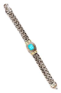 A Sterling Silver, 14 Karat Yellow Gold and Turquoise 'Albion' Bracelet, David Yurman, 39.00 dwts.