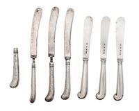 Seven English Silver Pistol Handled Butter Knives, , comprising three Crichton and four H.F. & Co., one of the later lacking blade.
