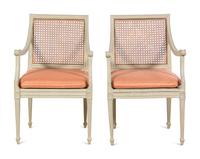 A Pair of Italian Painted and Caned Armchairs
