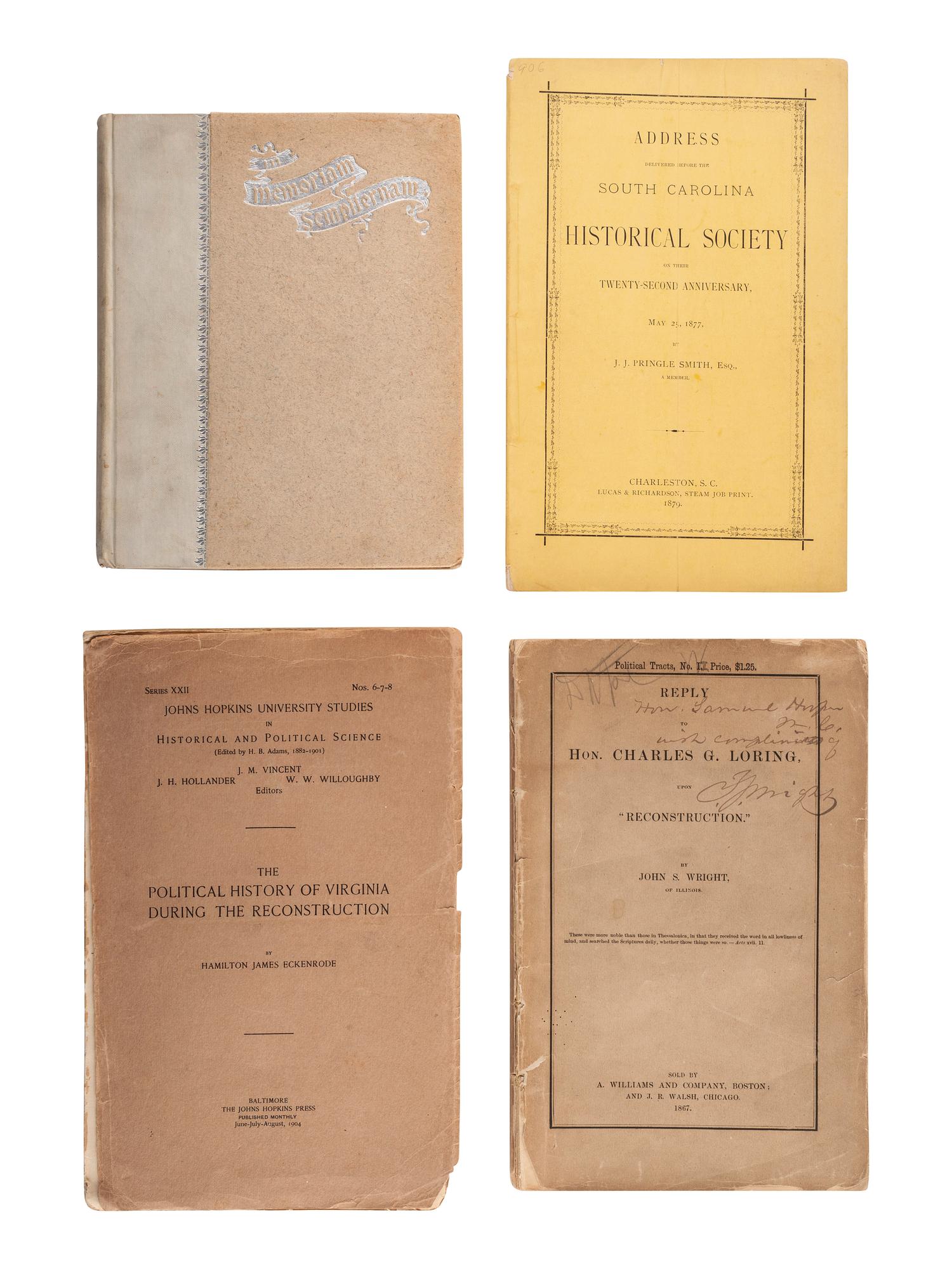 [RECONSTRUCTION]. A group of 27 pamphlets related to politics, finance, and policy in the post-war South, especially Louisiana, comprising: