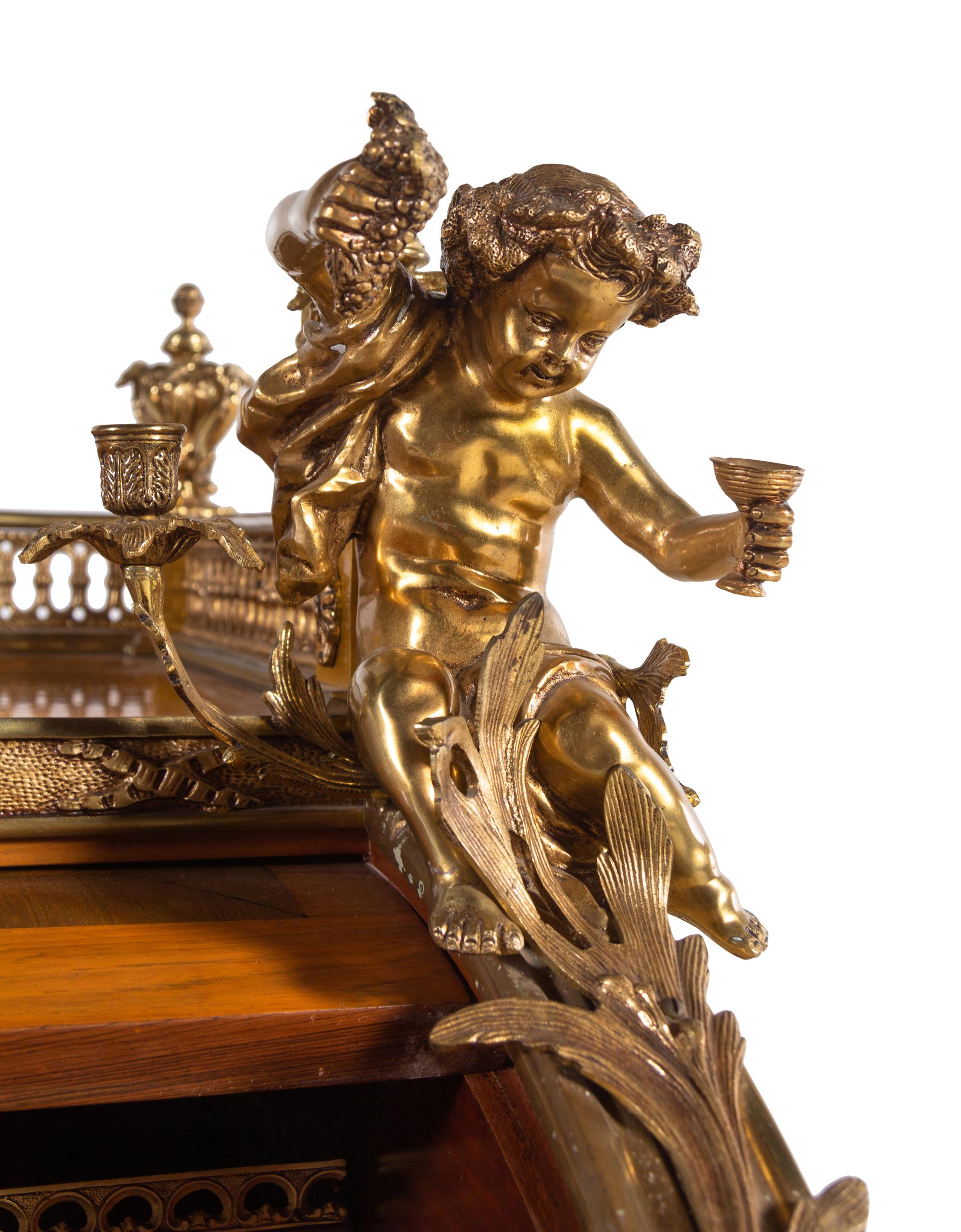 A Louis XV Style Gilt Metal Mounted Marquetry Bureau à Cylindre