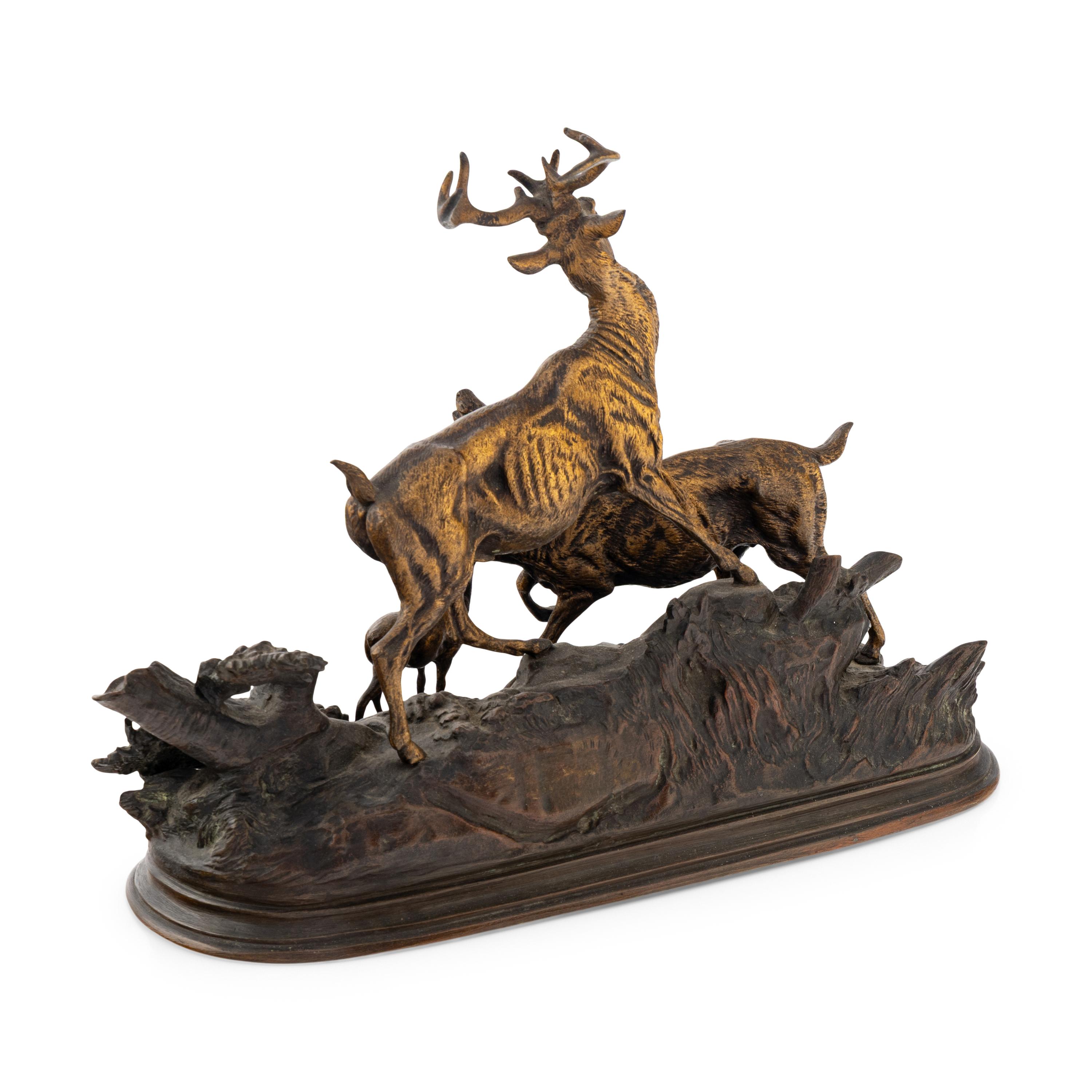 After Paul Edward Delabriere (French, 1829-1912) — Group with Stag, Doe, and Fawn