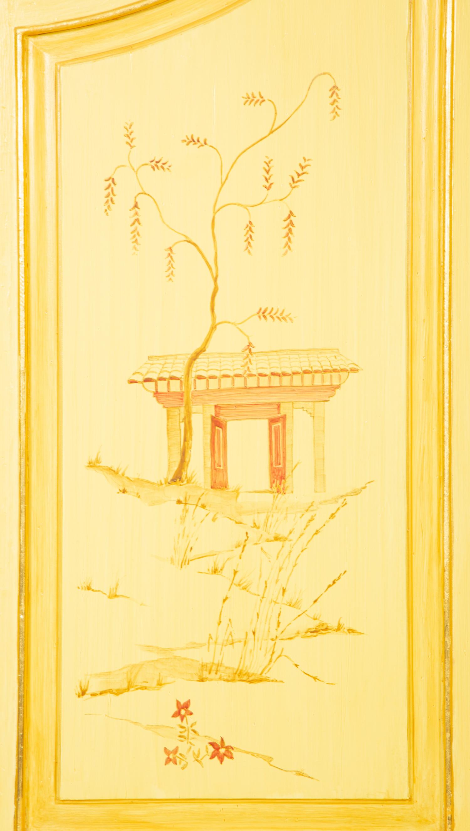 A Venetian Style Painted and Parcel Gilt Bureau Cabinet