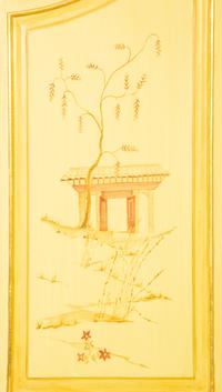 A Venetian Style Painted and Parcel Gilt Bureau Cabinet