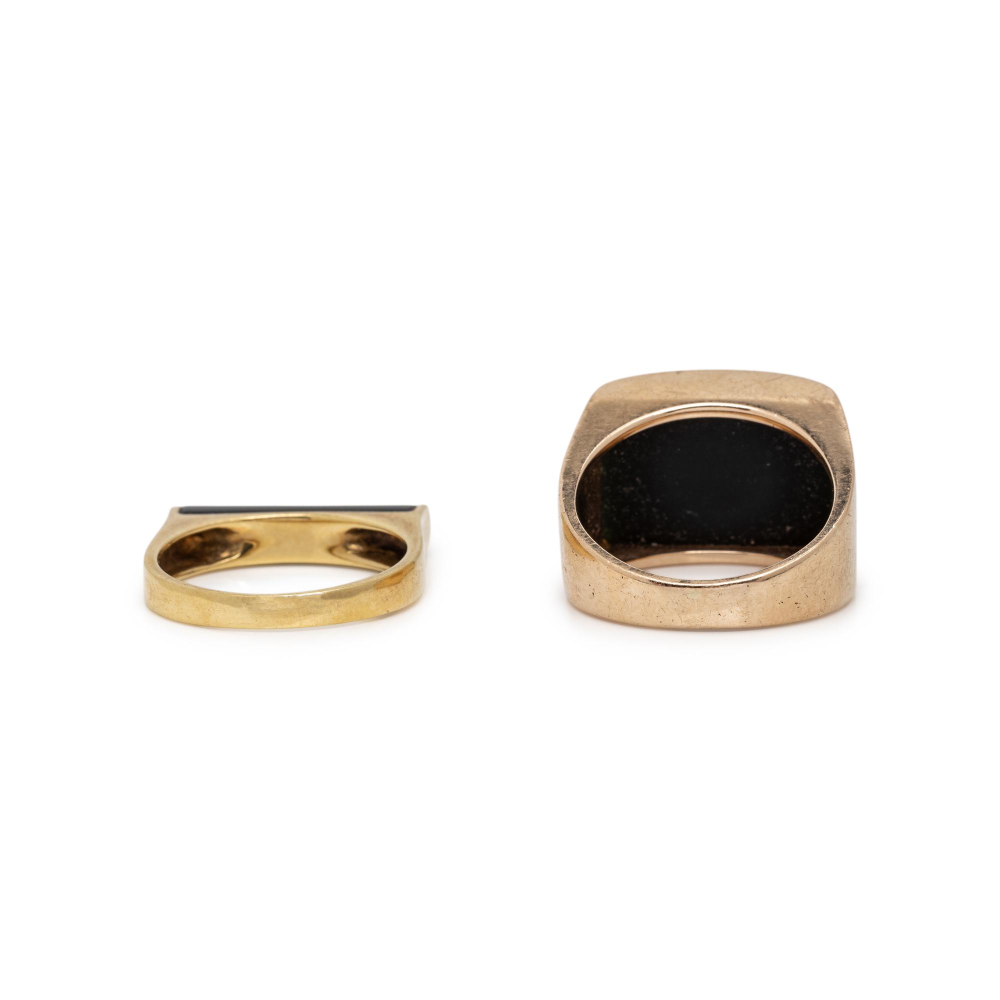 COLLECTION OF YELLOW GOLD AND BLACK JADE JEWELRY
