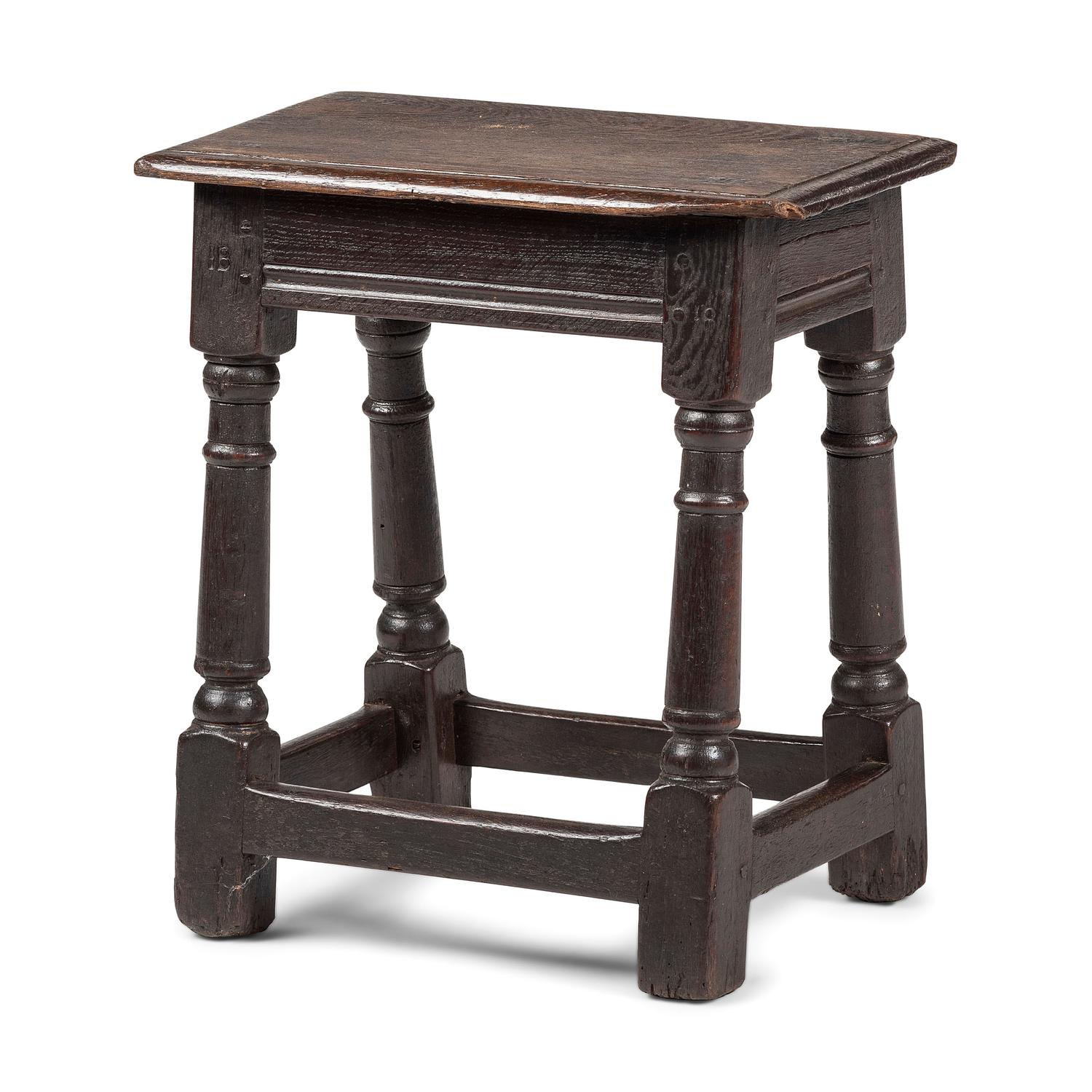 A William and Mary Turned Oak Slide-Top Tavern Table Stool