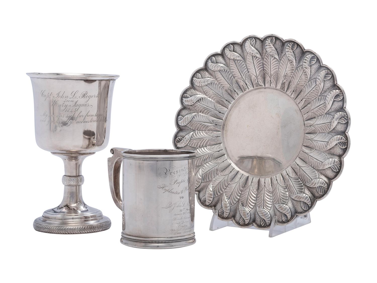 Three American Coin Silver Wares Including Two Military Presentation Cups