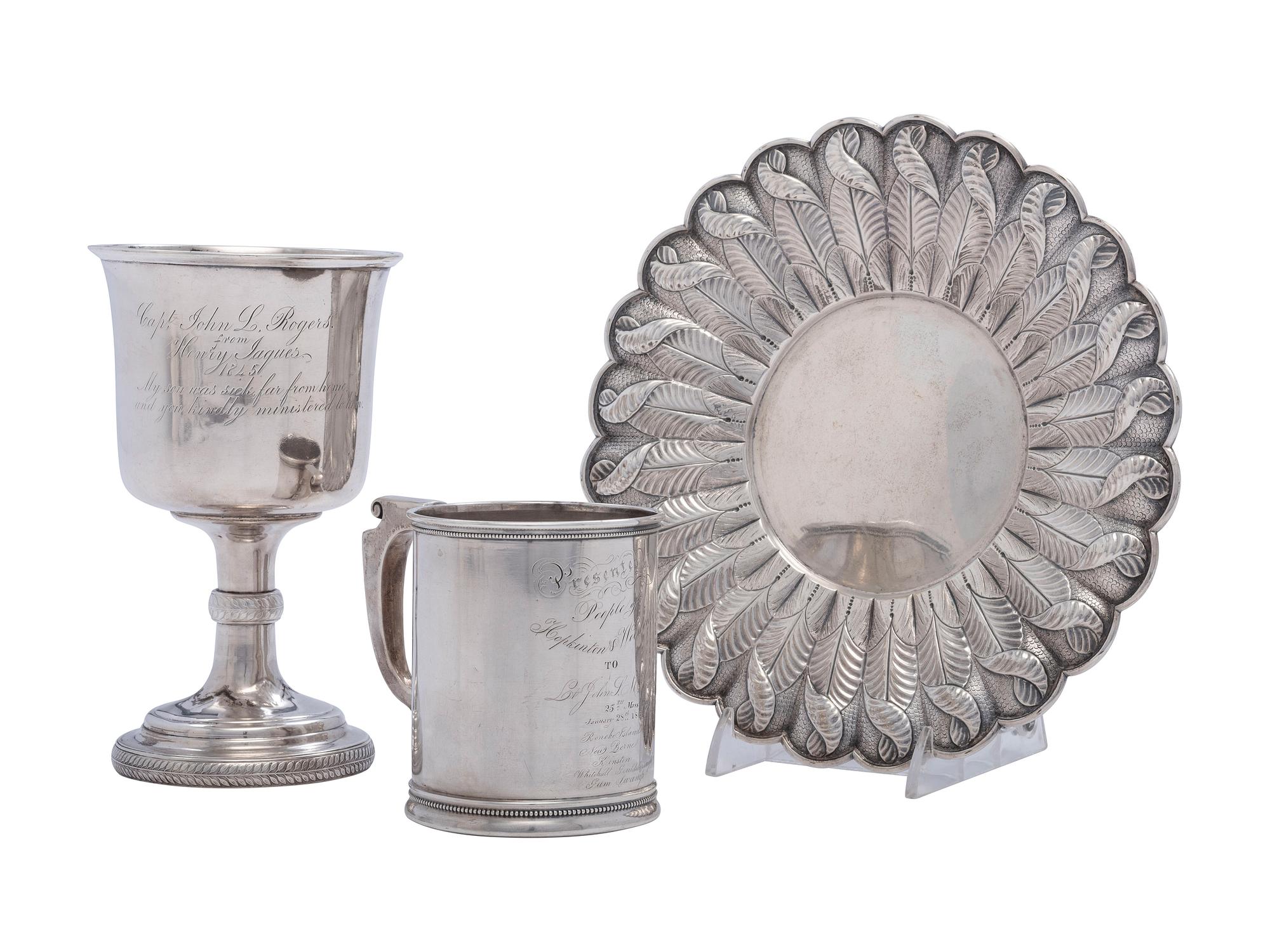 Three American Coin Silver Wares Including Two Military Presentation Cups