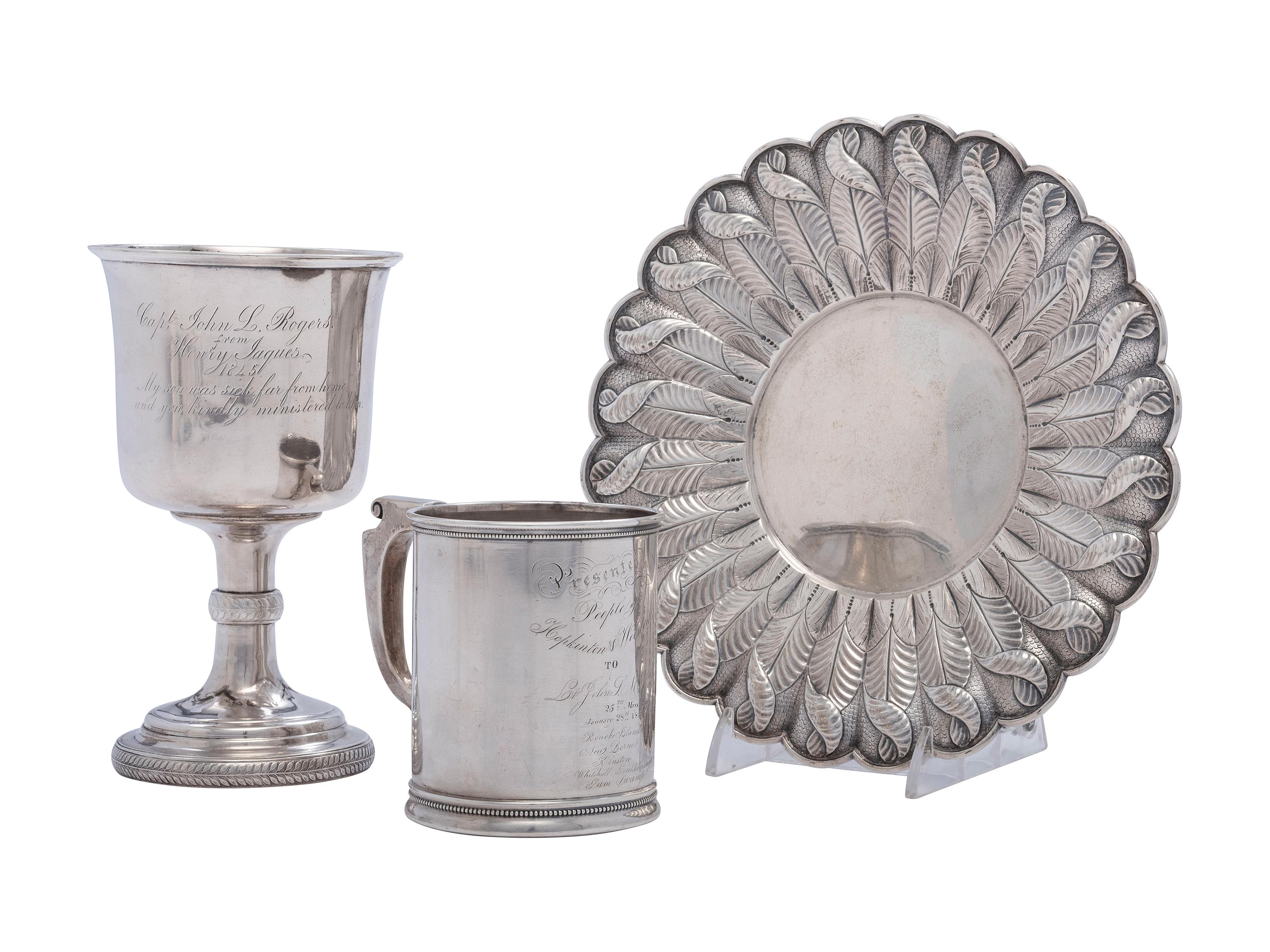 Three American Coin Silver Wares Including Two Military Presentation Cups