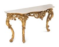A Louis XV Style Giltwood Marble-Top Console Table