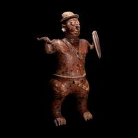 A Colima Painted Terracotta Standing Warrior